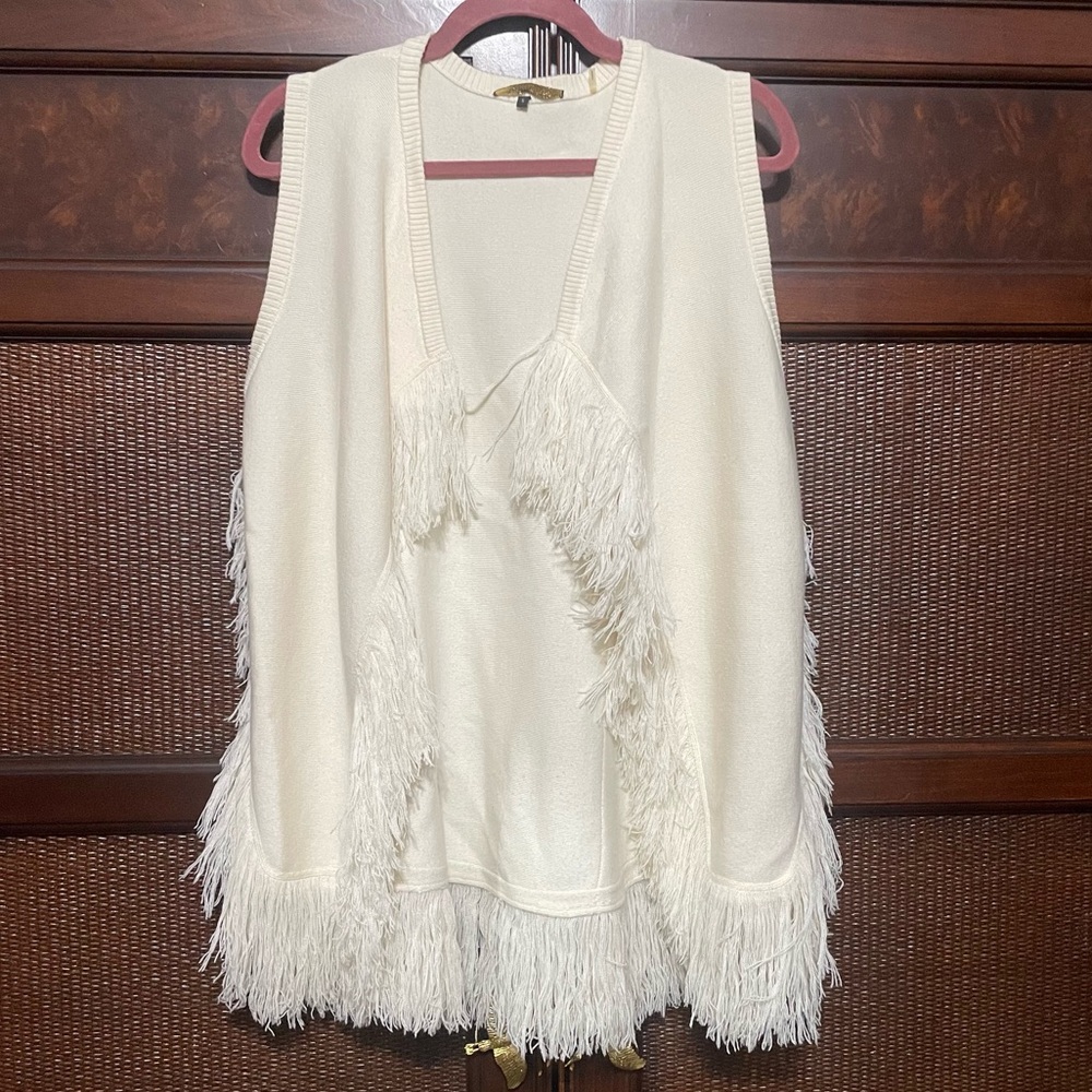 Kobi Halperin White Cream Brielle Fringe Knit Vest Size S Bohemian 70’